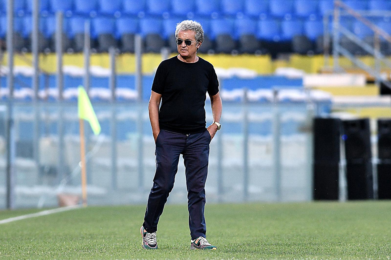 PISA, ITALY - JULY 27: Giuseppe Corrado (R), president of Pisa, looks on prior to the Serie B match between SC Pisa and Ascoli Calcio at Arena Garibaldi on July 27, 2020 in Pisa, Italy. (Photo by Getty Images/Getty Images for Lega Serie B)